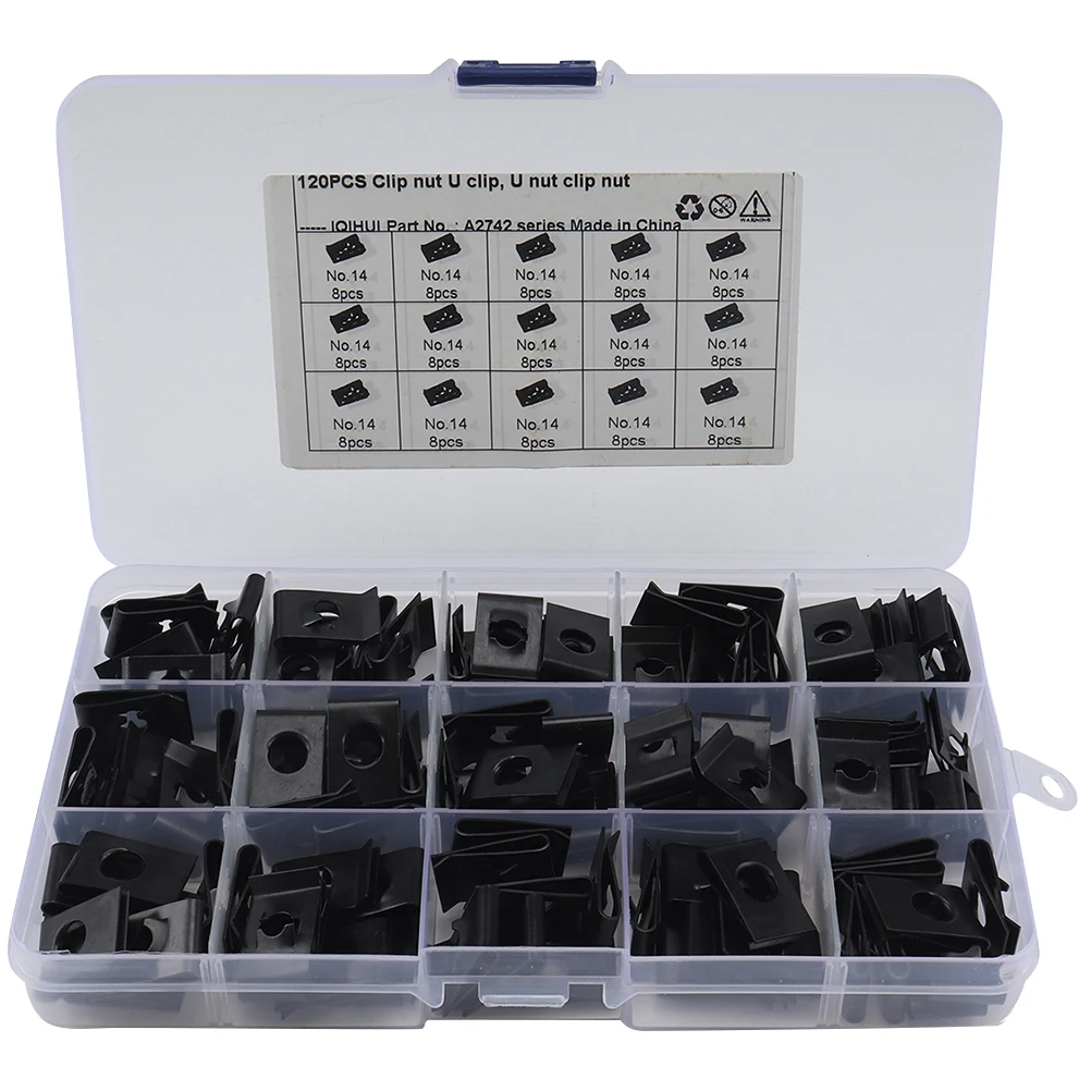 

120Pcs Manganese Steel U Clips High Elasticity U Nut Fasteners Motorcycle Fairing Bodywork Panel Cable Wire Fixing