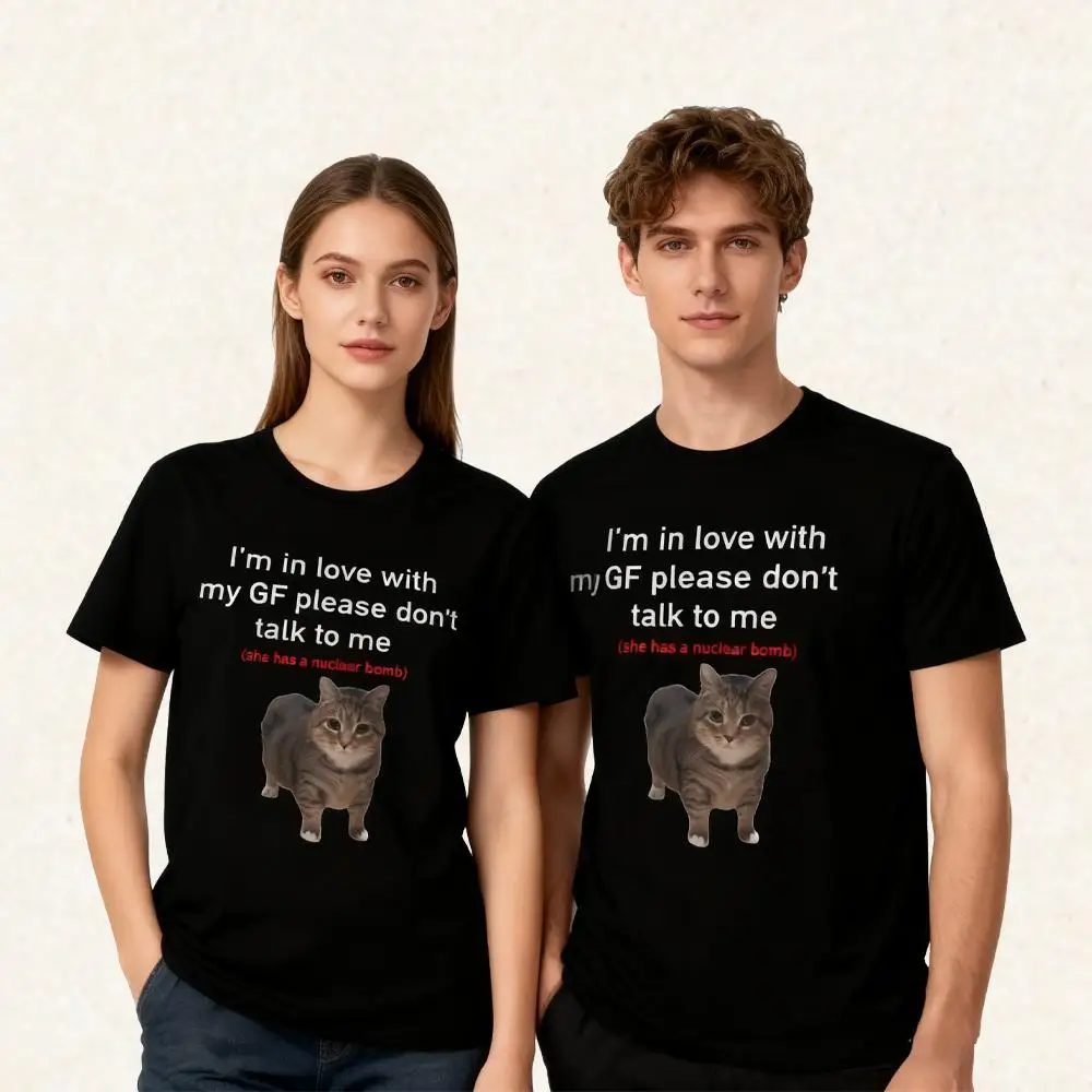 T-shirt I Fell In Love With My Girlfriend Cat Divertente modello di lettera Stampa Top larghi T-shirt girocollo semplice alla moda per coppia