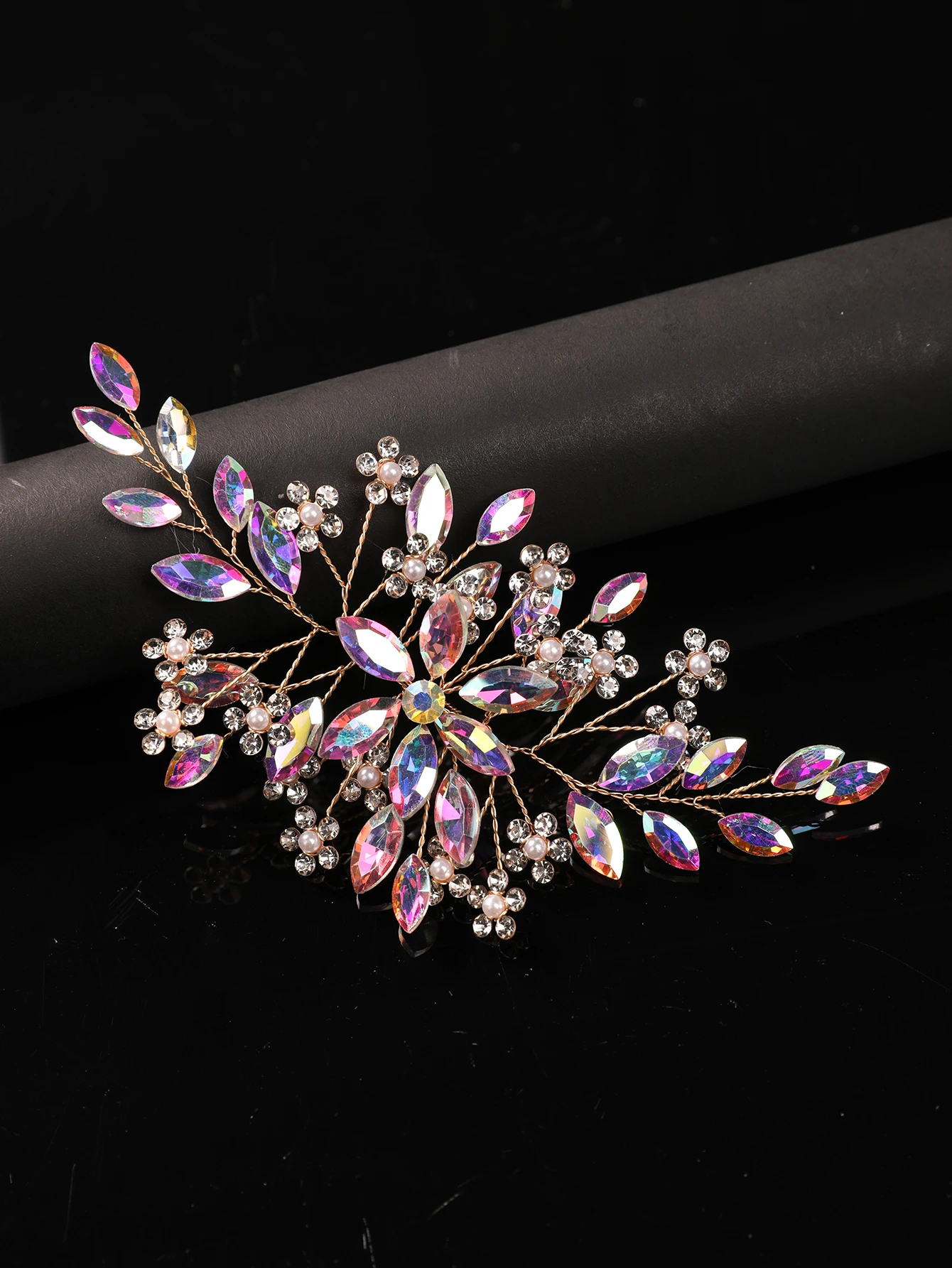 Grenzüberschreitend Beliebte Glitzernde Wassertropfen-Haaraccessoires für Hochzeiten, Legierung AB Farbige Kristallperlen Baumförmige Haarspangen – Detail 3