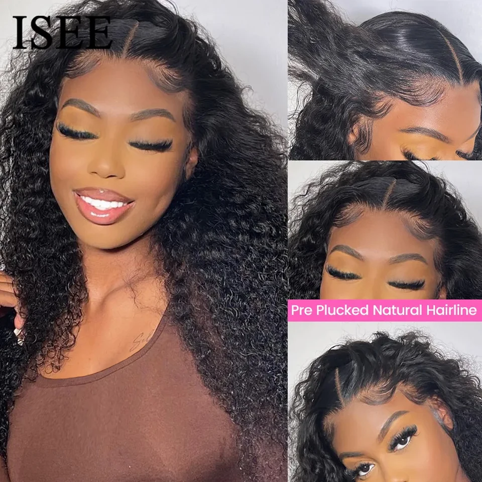 ISEE Wear And Go Glueless Wig Preplucked Human Hair Kinky Curly Lace Wigs For Women Ready To Wear Glueless Wig Prebleached Knots