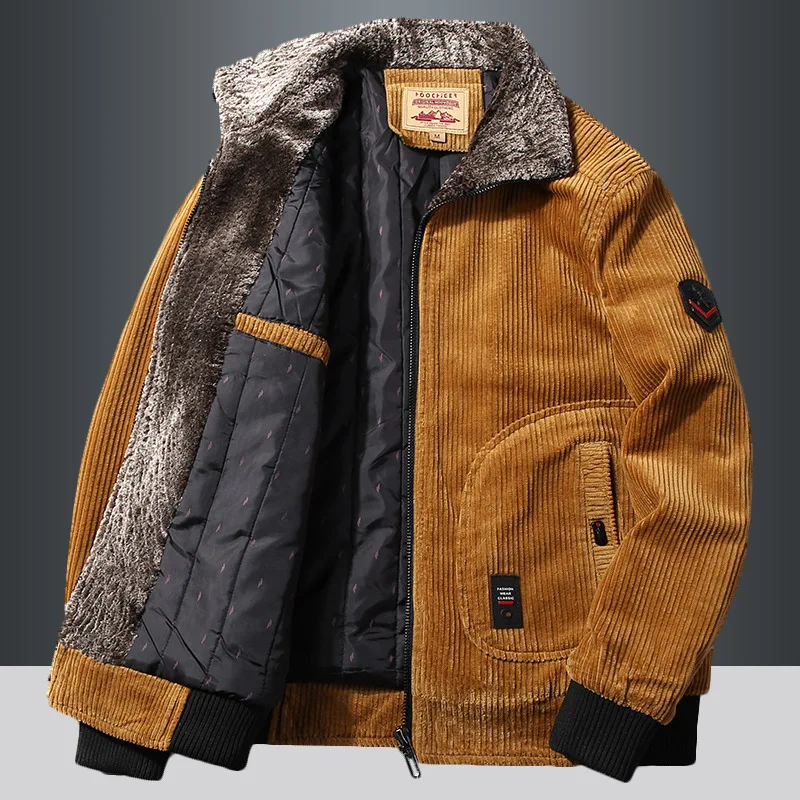 

Men's Thermal Casual Jacket New Windbreaker Plus Size Male Warm Winter Corduroy Jackets and Coats Fur Collar Winter Outwear