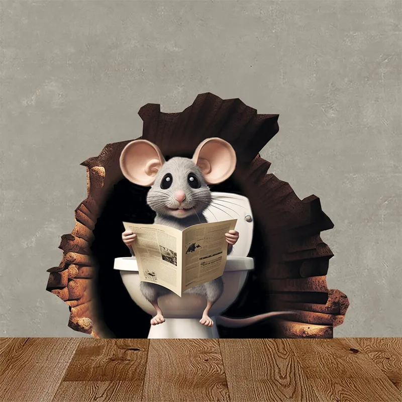 Mouse Sitting on Toilet Sticker, Used for Toilet Lid, Wall, Door, Cabinet, Window, Car Decoration, Vinyl Cartoon Decals