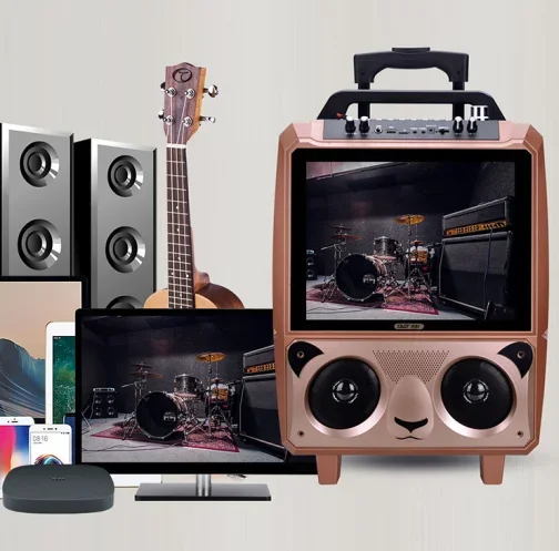 شاشة عرض كاريوكي على شكل باندا مقاس 15 بوصة، نظام بلازا للرقص المنزلي، مكبر صوت فيديو مع عجلة عربة #5