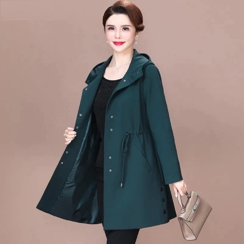 

Middle Aged Elderly Mothers Trench Coat Spring Autumn Casual Long Windbreaker Overcoat High End Women's Large Size Outwear 4XL