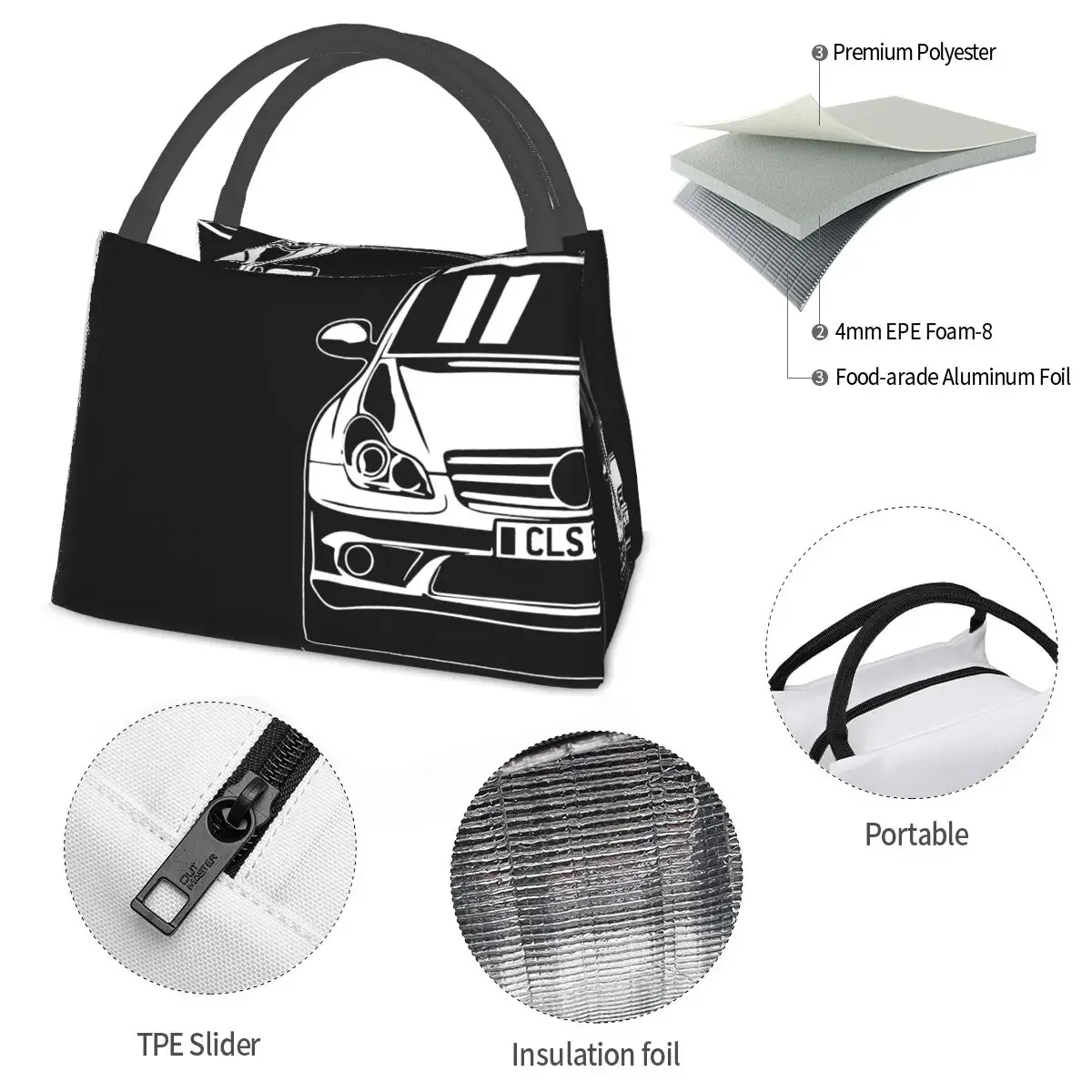 Illustration einer klassischen cls63 c219 cls Klasse w211 Lunch pakete isoliert Bento Box wieder verwendbare Lunch Tote Picknick taschen Thermo tasche