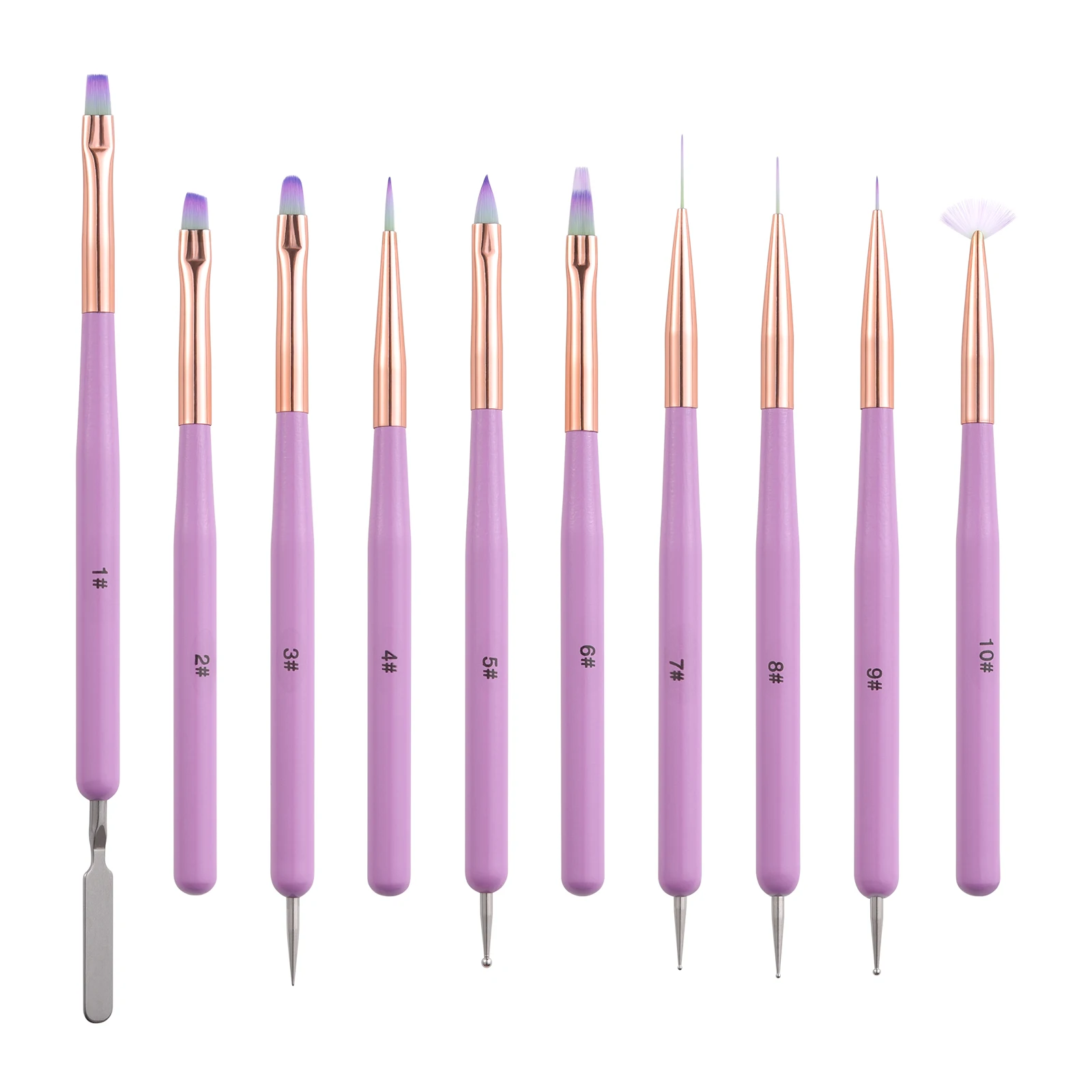 

Gel Nail Art Brush Set 10Pcs Purple Professional Dotting Painting Nail Liner Brush Nylon Wood Home Manicure Tools