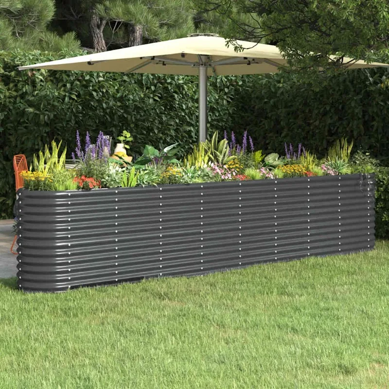 Lit de jardin surélevé en acier galvanisé anthracite, idéal pour les jardins extérieurs, convient à la plantation de fleurs et de légumes.