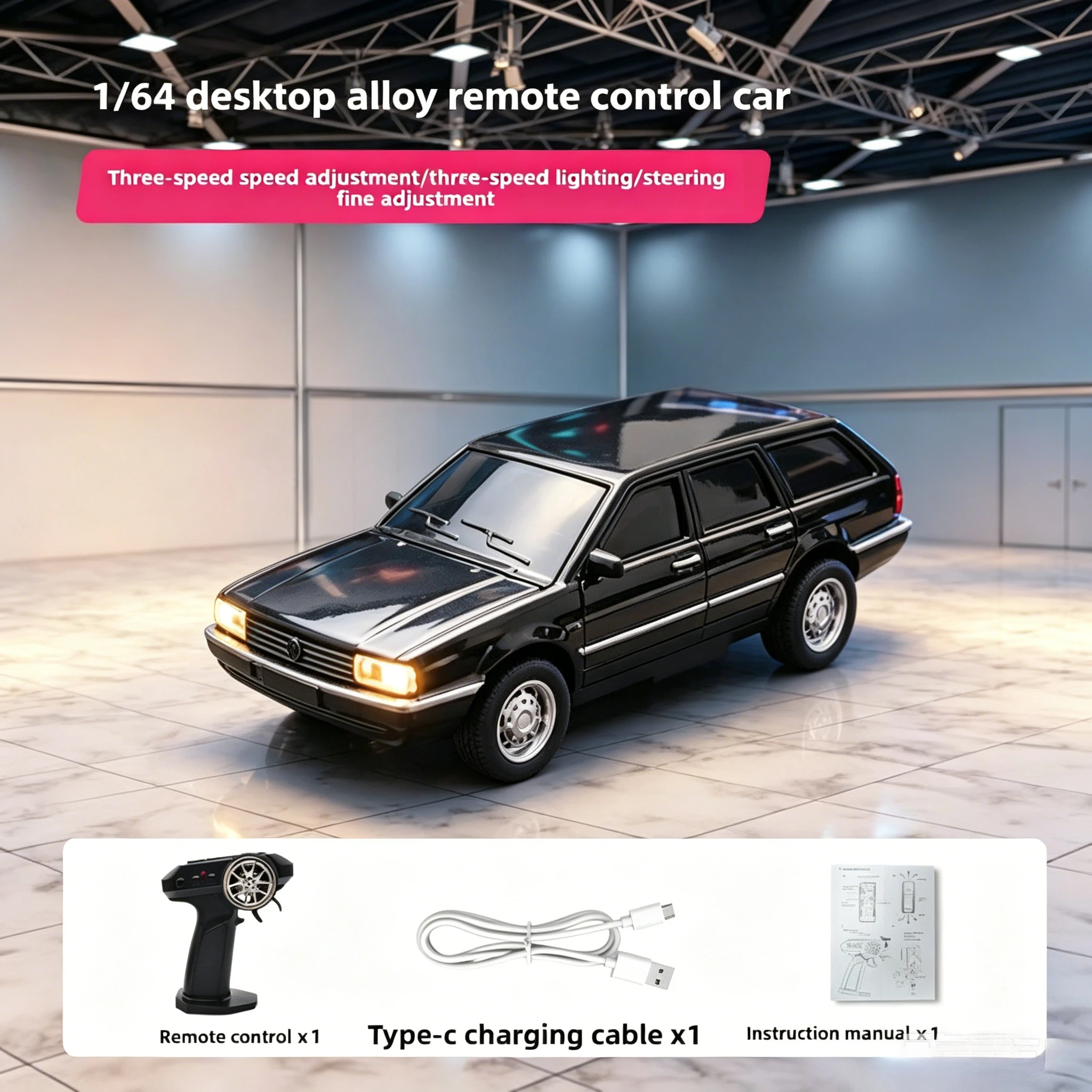 

1:64 Mini Alloy Wireless Remote Control Car with Light Retro Toy Car Sports Car Charging Gift