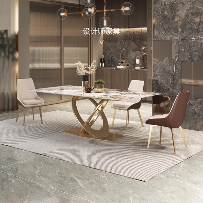 Bright rock slab dining table and chair combination light luxury modern simple household small apartment rectangular minimalist