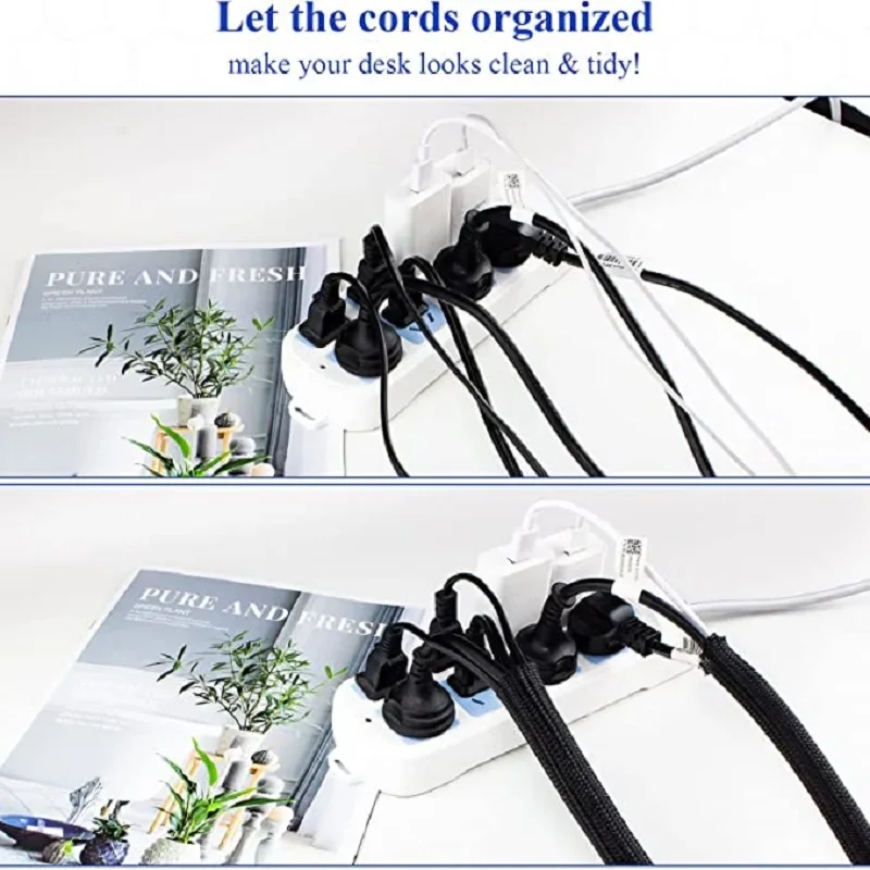 1m 3m 5m Braided Cable Sleeve Pet Nylon Wrapping Case Cover for Desk PC TV Wire Protector Cable Management Wrap image 6