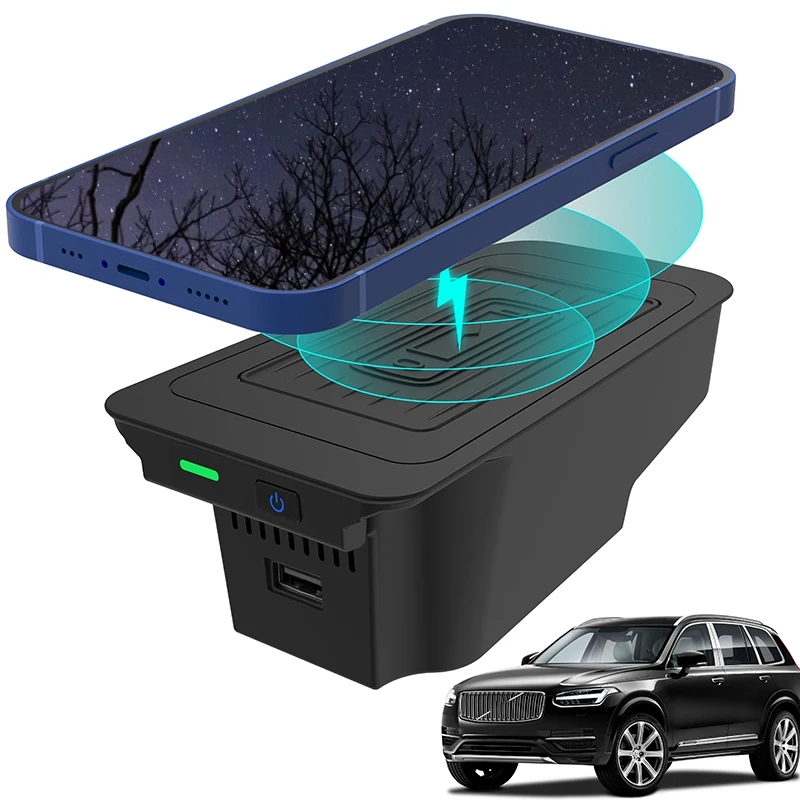 Qi Car Wireless Charger Phone Panel For Volvo XC90 XC60 S90 S60 V90 V60 2016-2021 Fast Wireless Charging Pad Holder