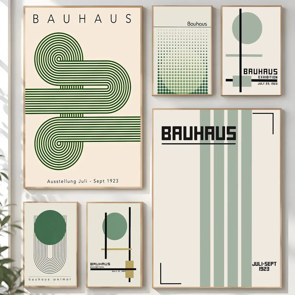 Bauhaus Green Color Lines Modern Anime Poster Creative Room Art For Dorm Bedroom Study Apartment Home Gift