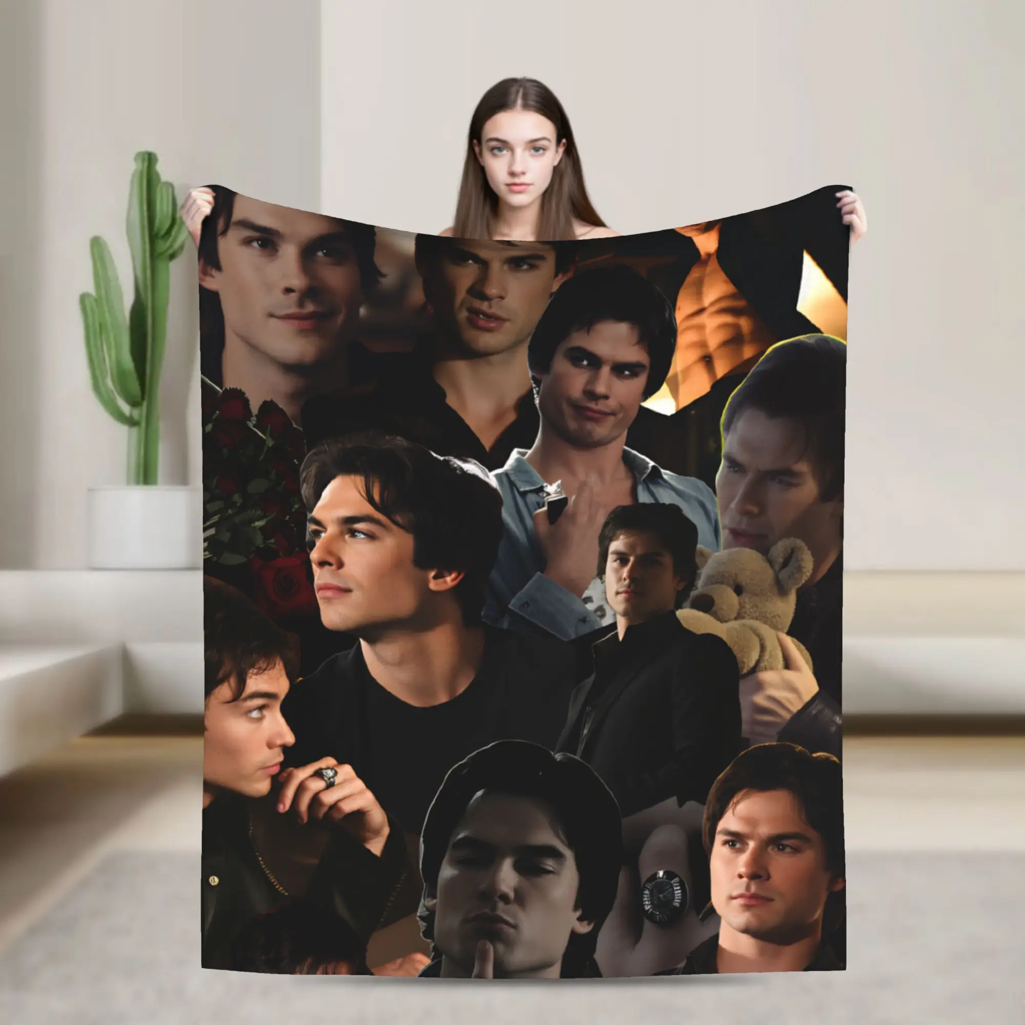 Damon Salvatore The Vampire Diaries  Flannel Blanket Winter  Soft Throw Blanket for Girls Boys Home Decor Print Bedspread