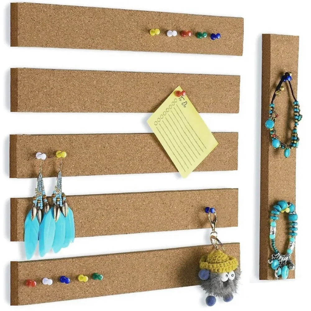 5Pcs Cork Board Strips Self-Adhesive Long Cork Board For Wall Desk Home Classroom Office For Paste Notes Photos Schedule