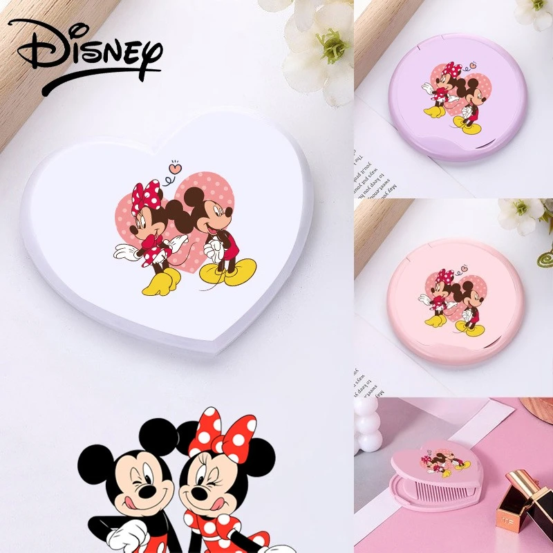 مرآة مكياج صغيرة مستديرة قابلة للطي من ديزني ميكي ميني، مرآة جيب لطيفة للسفر، مرآة على شكل قلب للنساء مع مشط هدية عيد ميلاد #1