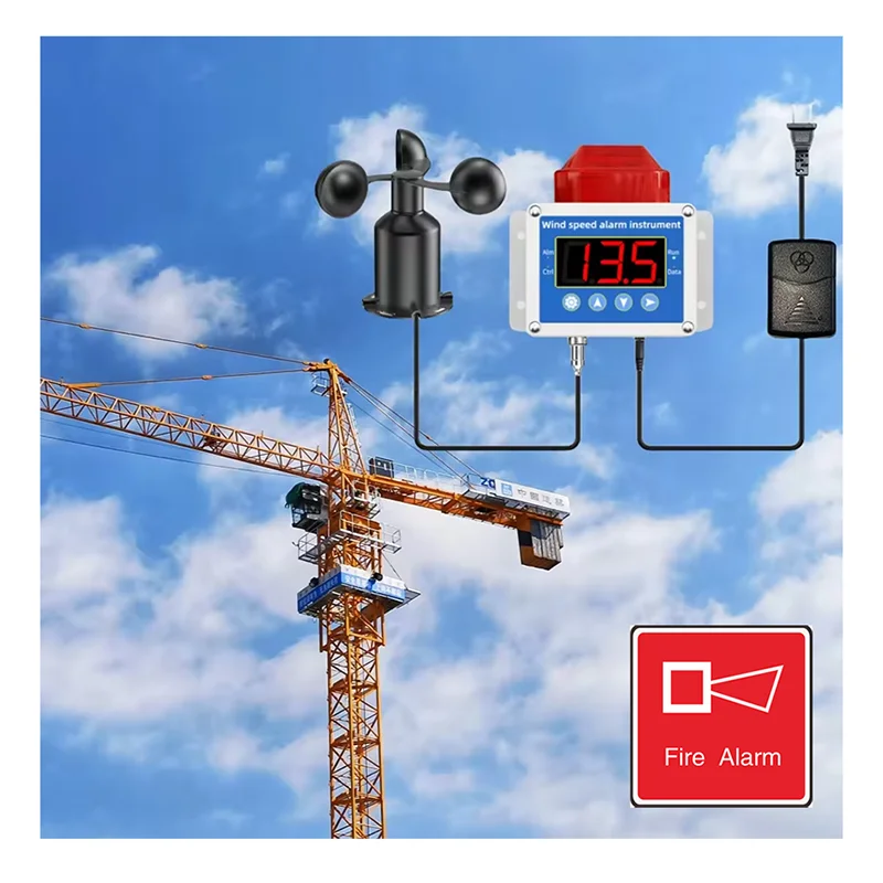 RS485 MODBUS WIRELESS ANEMOMETER CRANE WIND SPEED SENSOR TRANSMITTER WITH DIGITAL DISPLAY SCREEN and WARNING SYSTEM