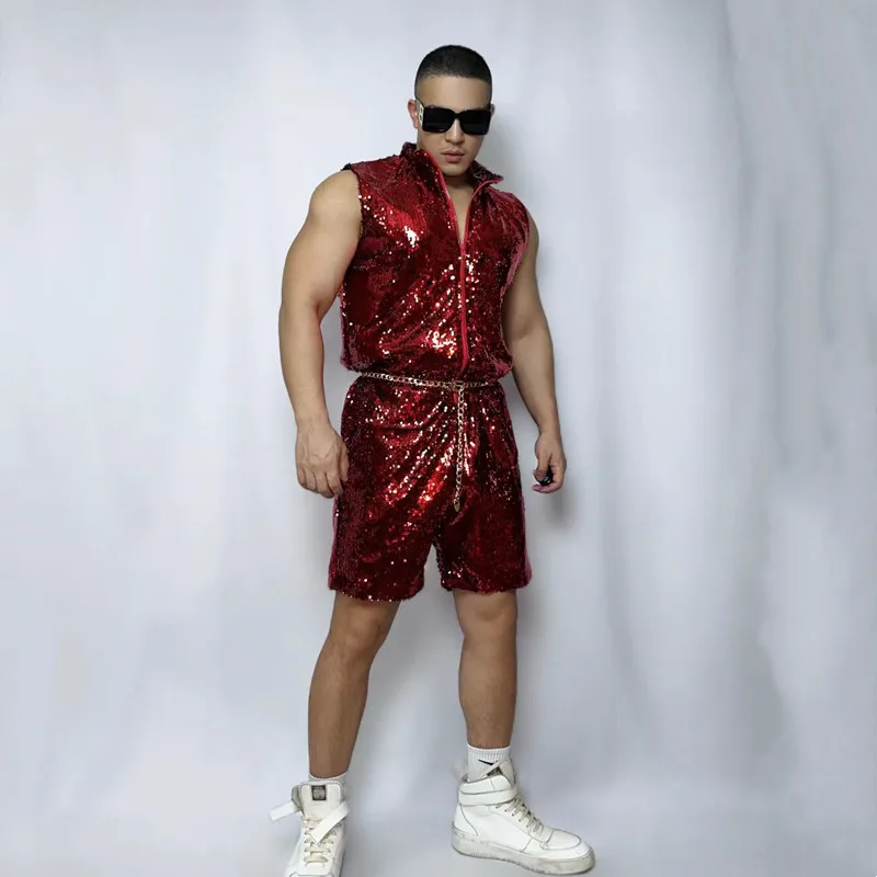 Combinaison sans manches avec fermeture éclair pour homme, tenue de danse Jazz Hip Hop, Costume de Bar, discothèque, DJ Gogo, vêtements de scène