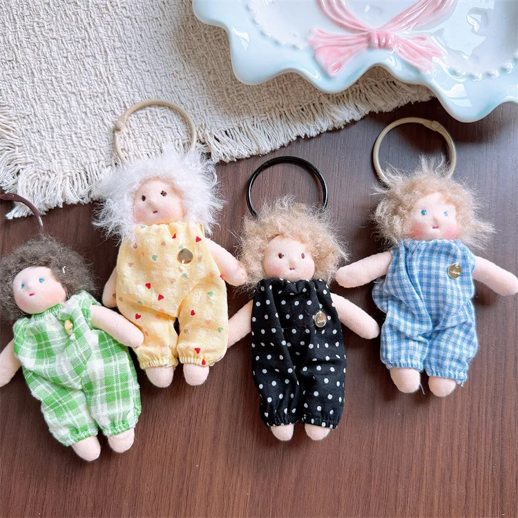 Korean Fabric Floral Dress Doll Keychain Bag Charm Soft Plush Pendant for Girls Cute Decorative Gift