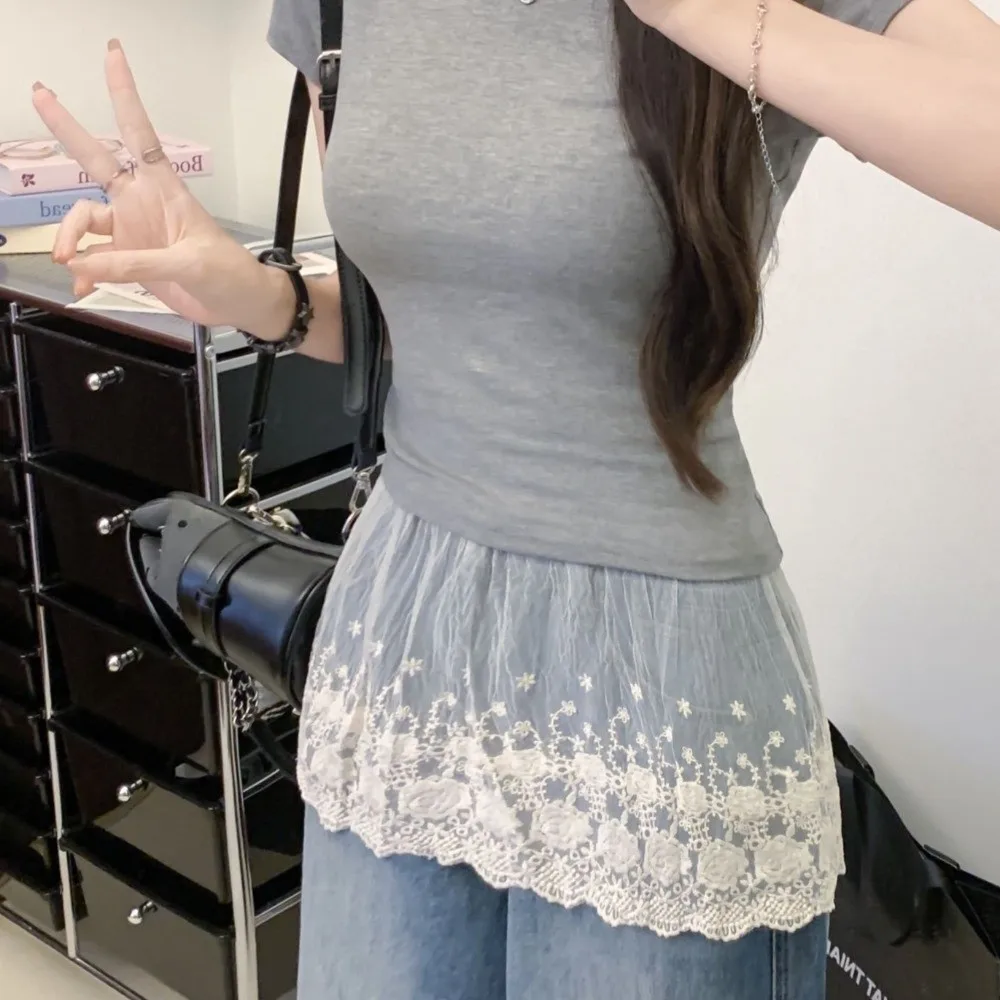 

Модная мини-юбка из кружевной сетки с оборками, эластичная многослойная юбка, джинсовая юбка с декоративным подолом, плиссированная юбка с высокой талией