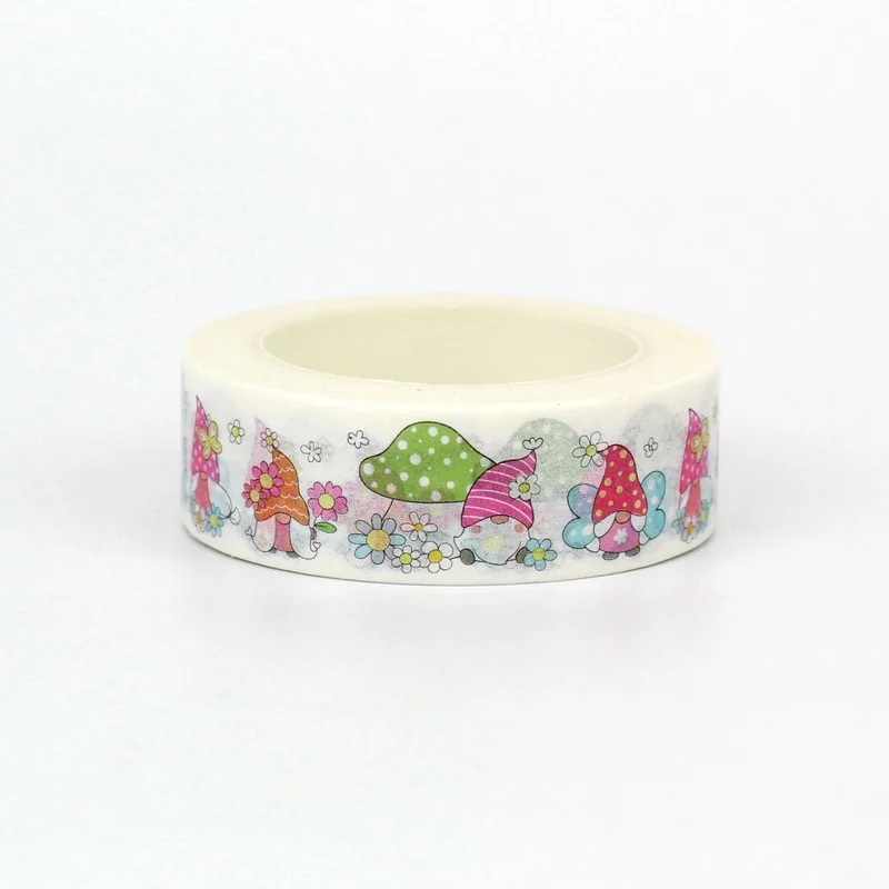 NEW 1PC. 10M Decor Pink Gnomes and Green Mushrooms Washi Tapes for Journaling Adhesive Masking Tape Cute Papeleria