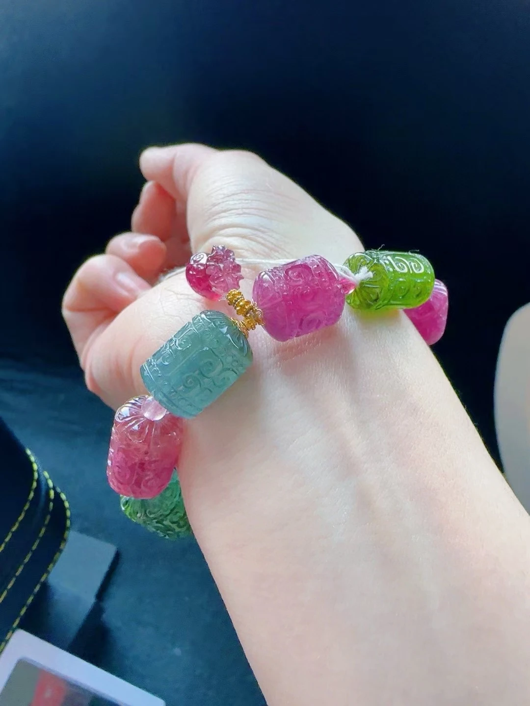 Natural Red Green Tourmaline Clear Cube Beads Bracelet Pendant Carved 15.5/10.6mm Pink Blue Tourmaline Women Men Jewelry AAAAAAA