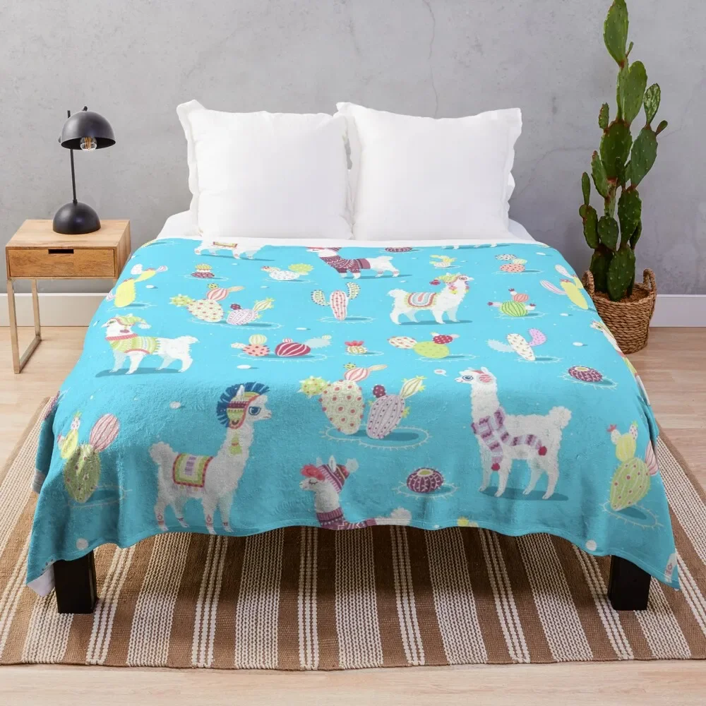 

Alpaca Pattern Throw Blanket Flannel Fabric For Decorative Sofa Cute Soft Big Blankets