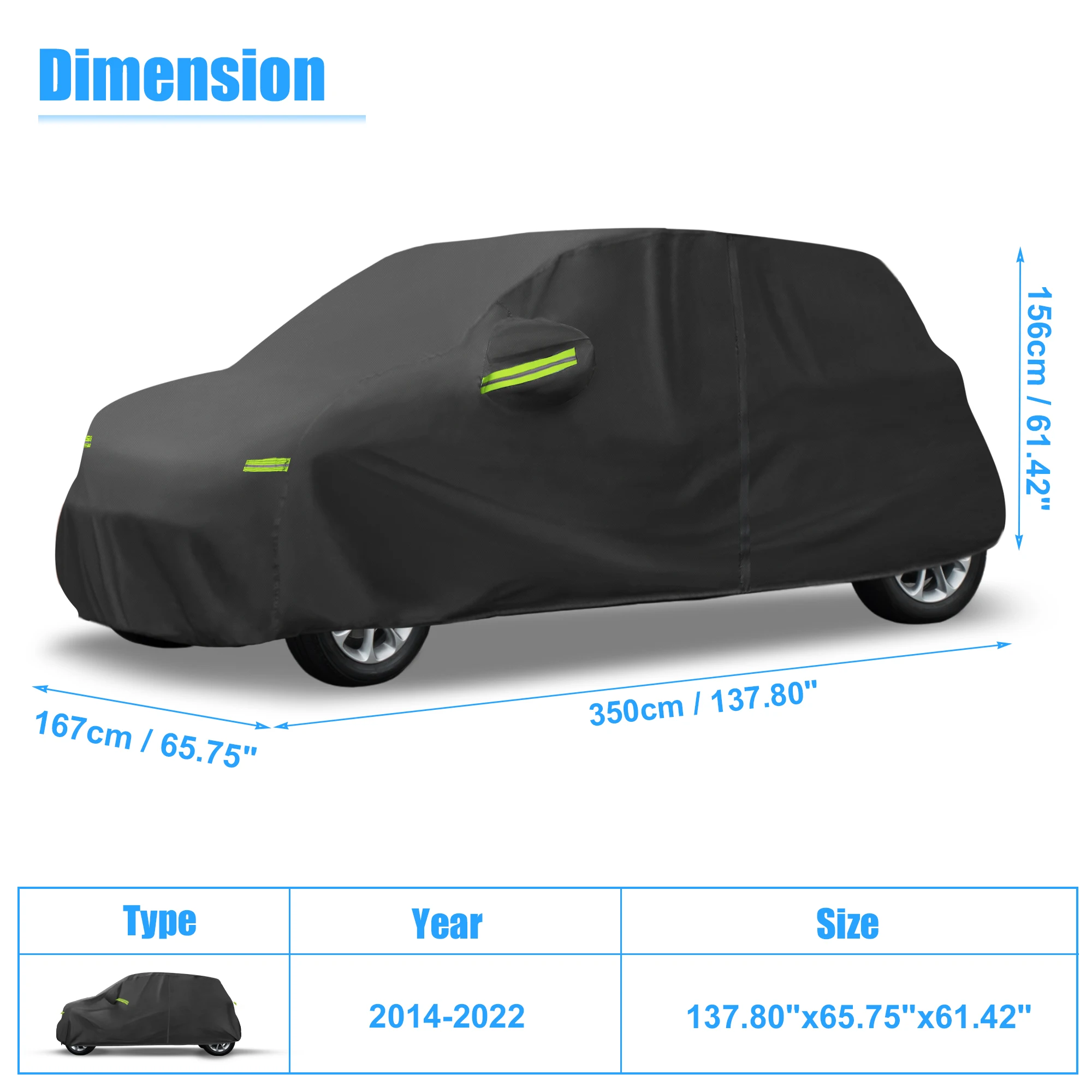 X Autohaux Cover Car Cover Outdoor Full Car Cover All Weather Protection with Zipper for Smart Forfour 2014-2022 Waterproof