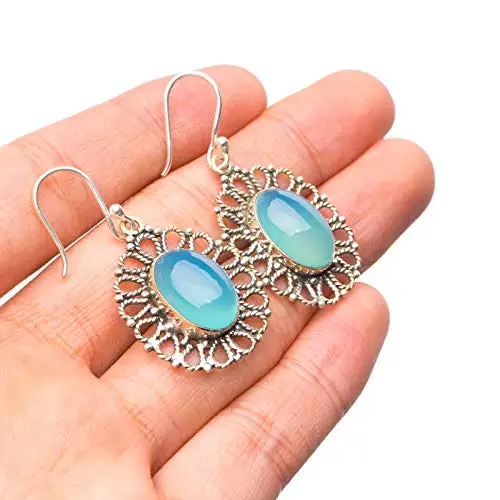 StarGems® Natural Chalcedony Handmade Unique 925 Sterling Silver Earrings 1 1/2