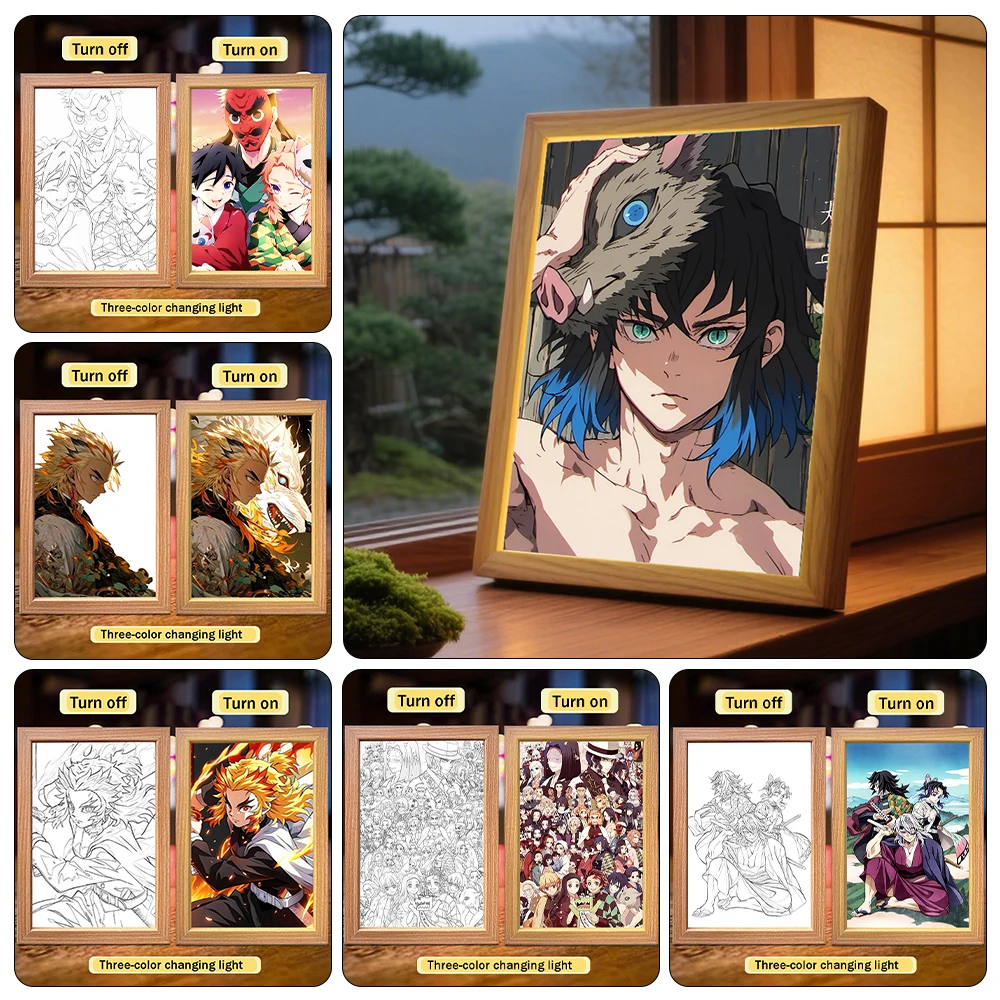 

Nezuko Anime Demon Slayer Kimetsu No Yaiba LED Three-Color Night Light Action Character Picture Frame Gift