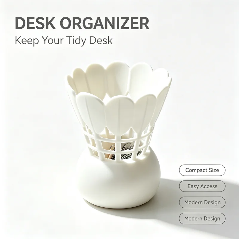 Compact Badminton-Shaped Pen Holder, Space-Saving Desktop Organizer, 3D Printed Mini Stationery Storage Stand, Suitable for Small Desks and Dormitory Nightstands