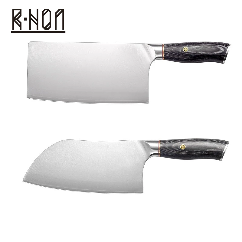 RHON Chinese Kitchen Cleaver Knife S/S 9Cr18 3layer Composited Wood Handle Bone Chopping Meat Slicing Vegetable Cutting Knives