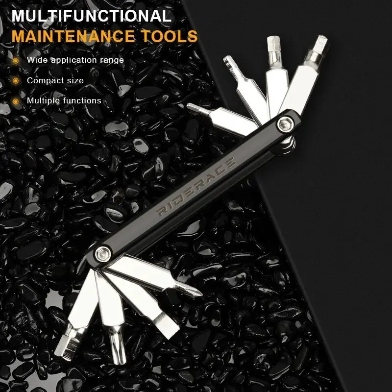 RIDERACE 8-in-1 Multifunktions-Fahrradwerkzeug, Tragbarer CR-V Stahl Sechskant-Speichenschlüssel, Motorrad-Schraubendreher, Vielseitiges Fahrrad-Reparaturwerkzeug – Detail 2