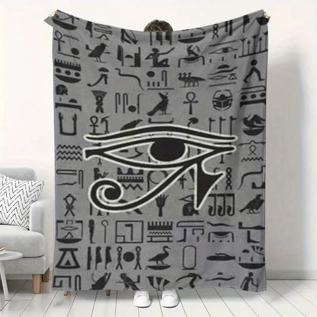 1pc Gray Ancient Egyptian Fleece Blanket, a Small Artifact Throw, Suitable for All Seasons, Perfect As a Holiday Gift for a Good
