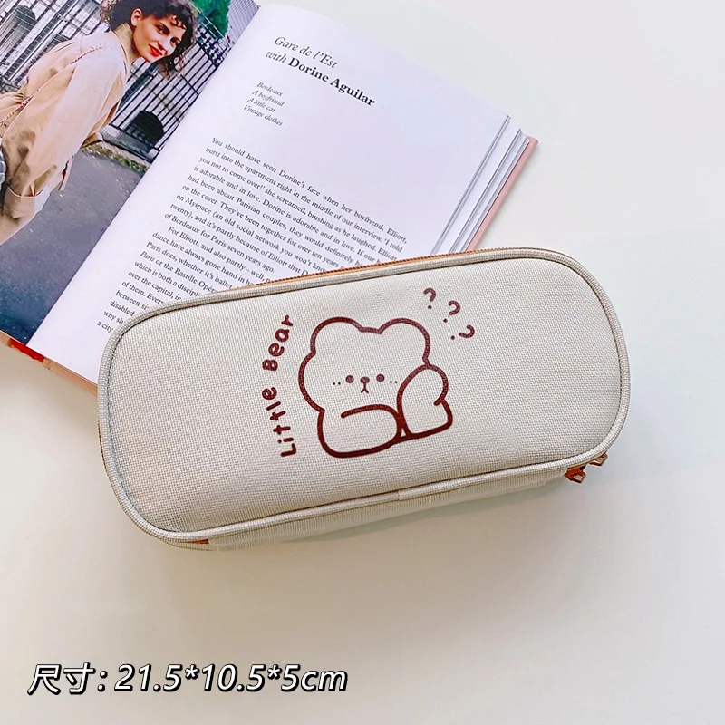 Imagem -06 - Kawaii Lona Case Lápis para Meninas Meninos dos Desenhos Animados Urso Caneta Case Bolsa Grande Capacidade Caixa de Lápis Bolsa Papelaria Presente