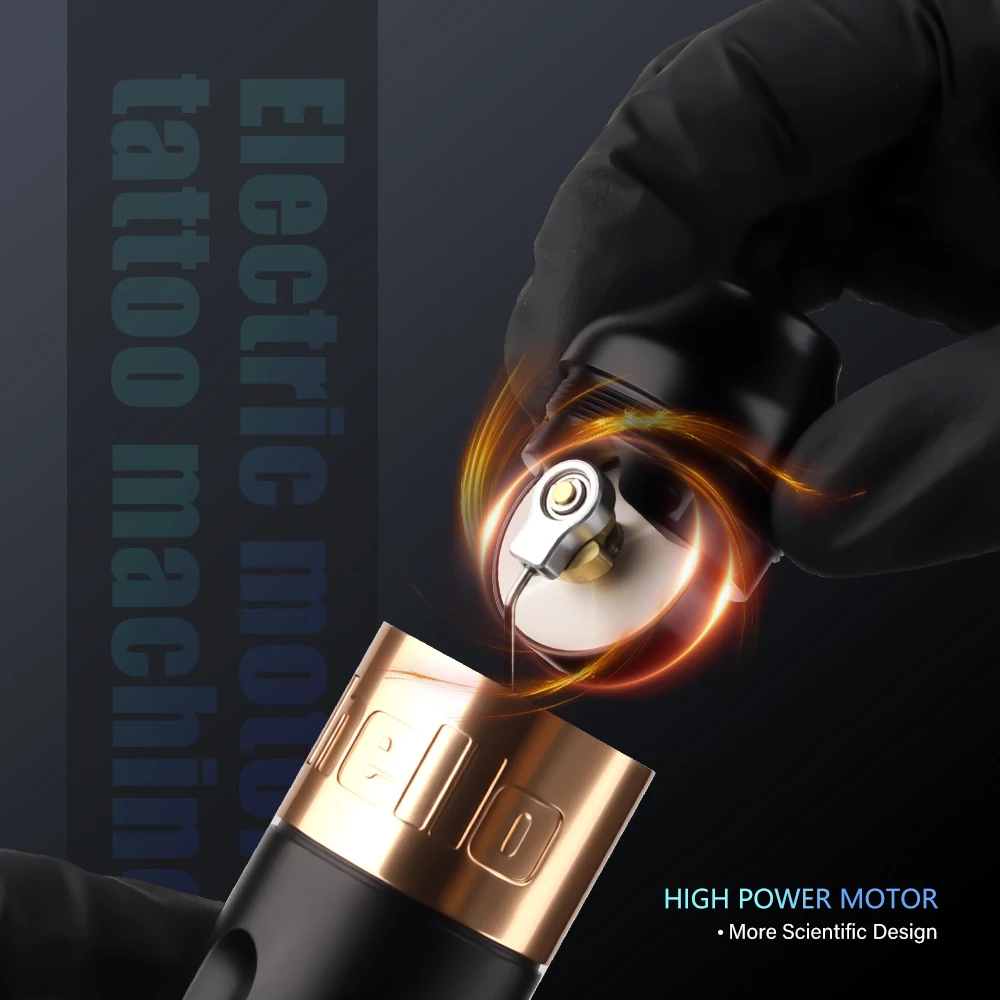 Kit de machine à tatouer rotative courte Ambition Hello Strong Coreless Motor avec course de 3,5 mm/4 mm et batterie sans fil RCA pour l'art corporel