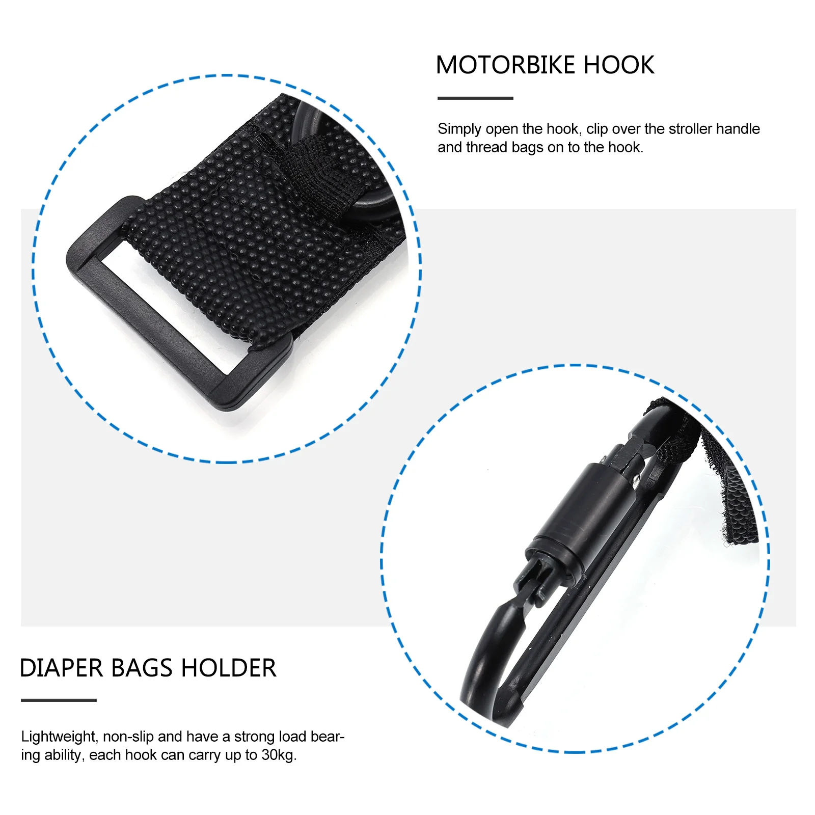 2Pcs Electric Bike Hooks Rotatable Non-Slip Stroller Clips Pram Pushchair Bag Holder Diaper Nursery Hanging Hooks