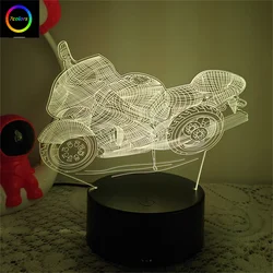 1pc Motorcycle 3D Night Light, 3D Optical Illusion Lamp With Touch, 7-Color Changing Ambient Light For Bedroom