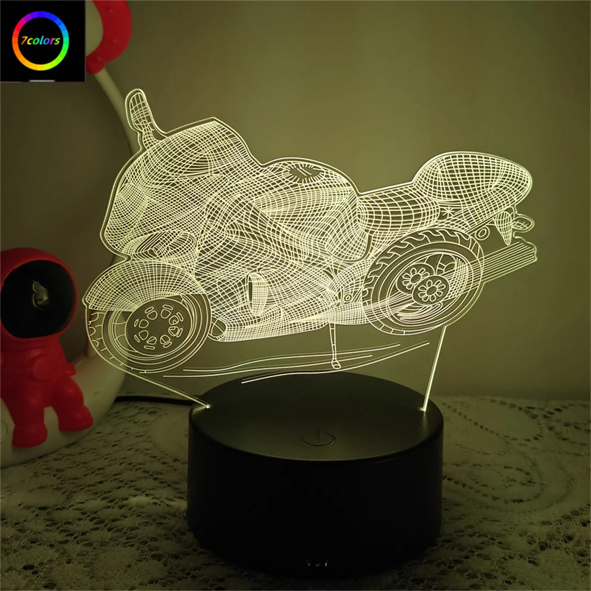 1pc Motorcycle 3D Night Light, 3D Optical Illusion Lamp With Touch, 7-Color Changing Ambient Light For Bedroom