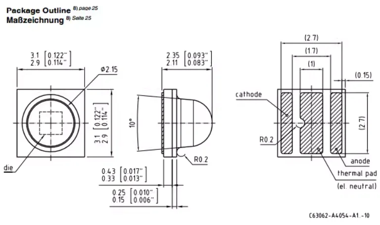 LY CN5M-FAGA-36-1-Z 0.5W 3030 Yellow Light Automotive Grade LED