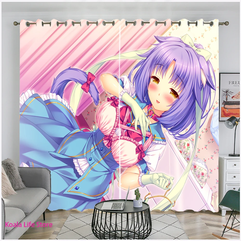 Chocola Vanilla Window Curtain 3D Print Anime Nekopara Window Drapes Home Room Decor Folio/One Piece Window Treatment Dcoration