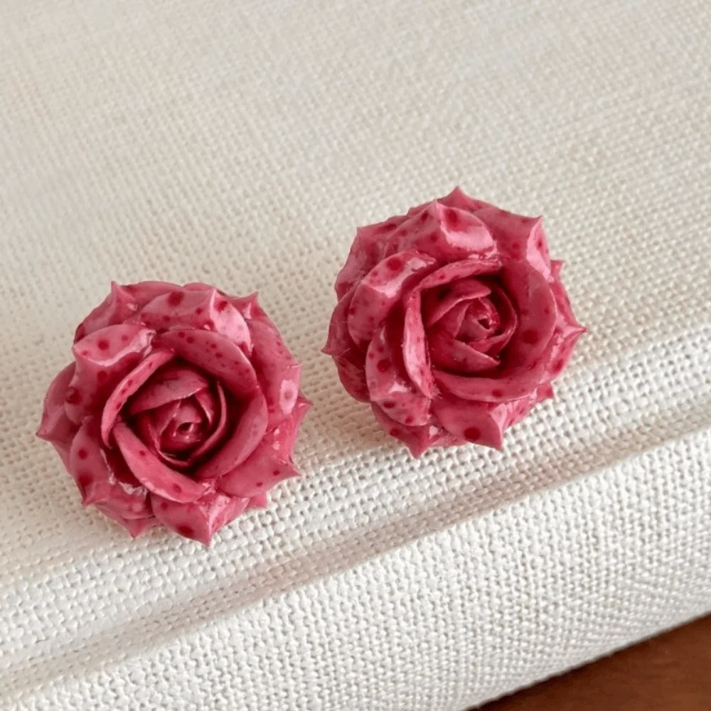 Sweet Artificial Rose Earrings Retro Resin Preserved Flower Earrings Delicate Craftsmanship Unique Romantic Ear Hooks Wedding