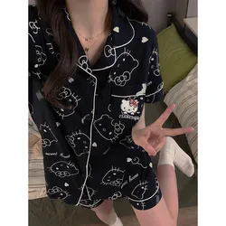 Hello Kitty Printed Short Sleeves Pajamas Anime Cartoon Sanrio Women Summer Short Sleeved Shorts Cardigan Pajamas Home Clothing