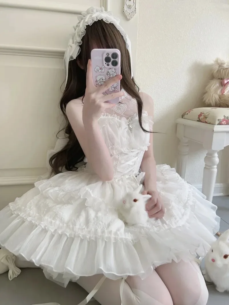 

Новое японское готическое платье принцессы Лолиты для женщин Kawaii с кружевом и оборками и бантом, тонкое вечернее платье 2025 года для девочек Y2k, элегантное милое мини-платье