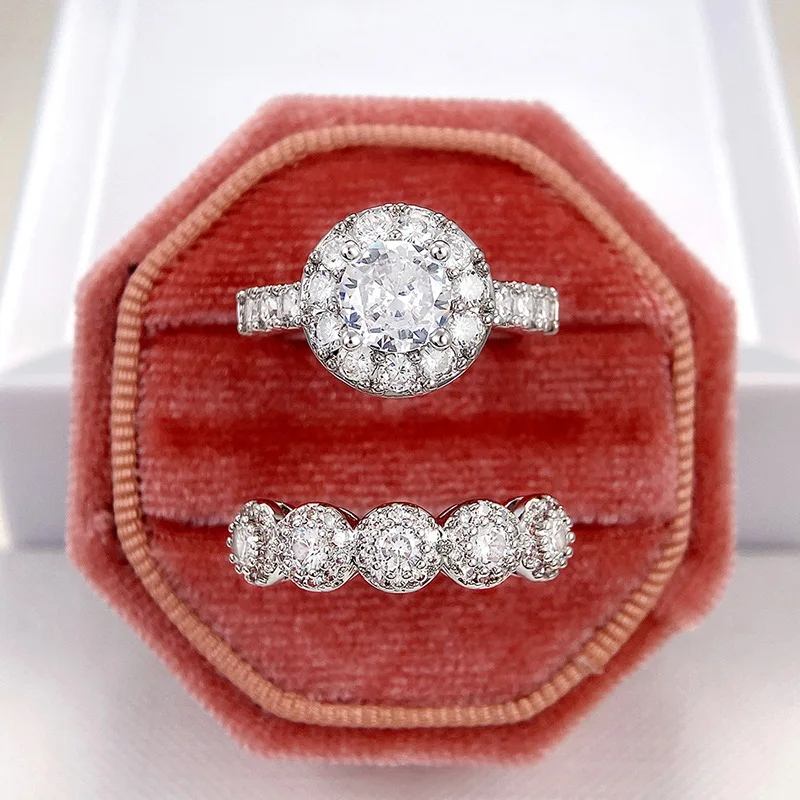 Lovers Vintage Lab Diamond Ring sets 925 Sterling Silver Engagement Wedding Rings For Women Men Party Finger Band Gift