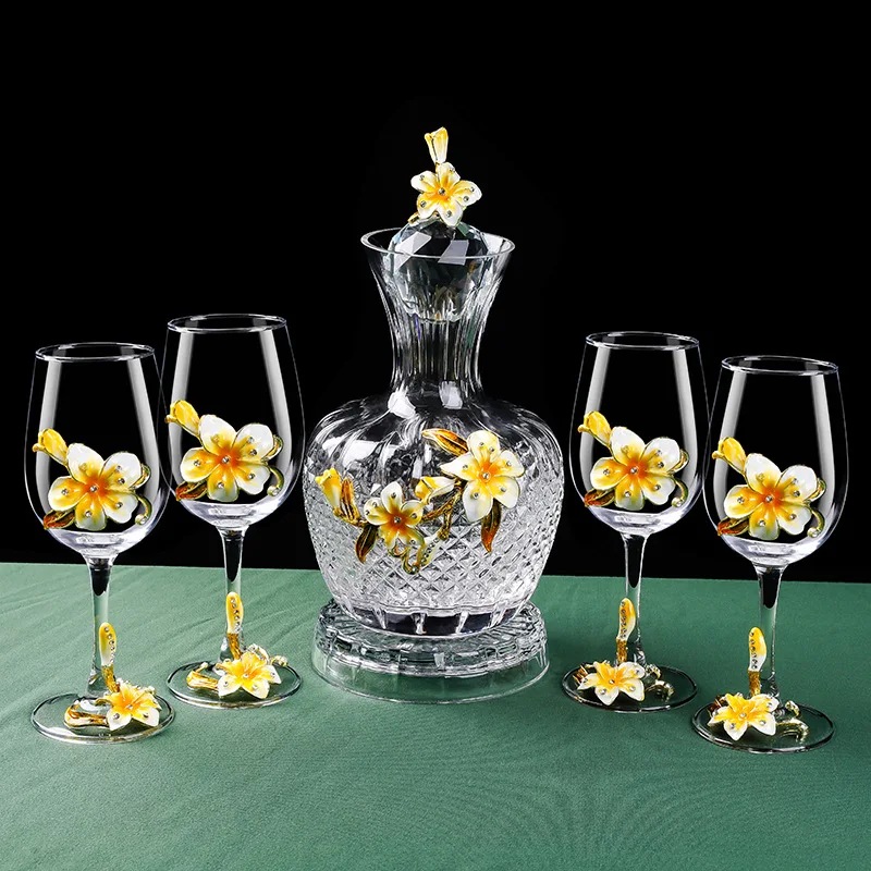 

Lily Enamel Red Wine Glass High-end Wine Glass Gift Creative Wine Business Gift Decanter Wine Set Home Decoration