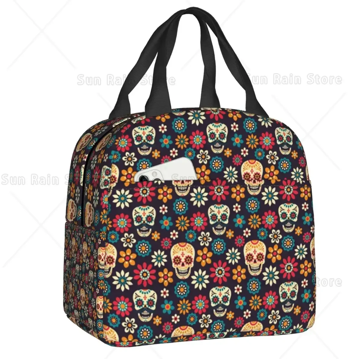 Day Of The Dead Sugar Skull Insulated Lunch Bags Women Mexican Floral Lunch Container for Kids School Children Storage Food Box