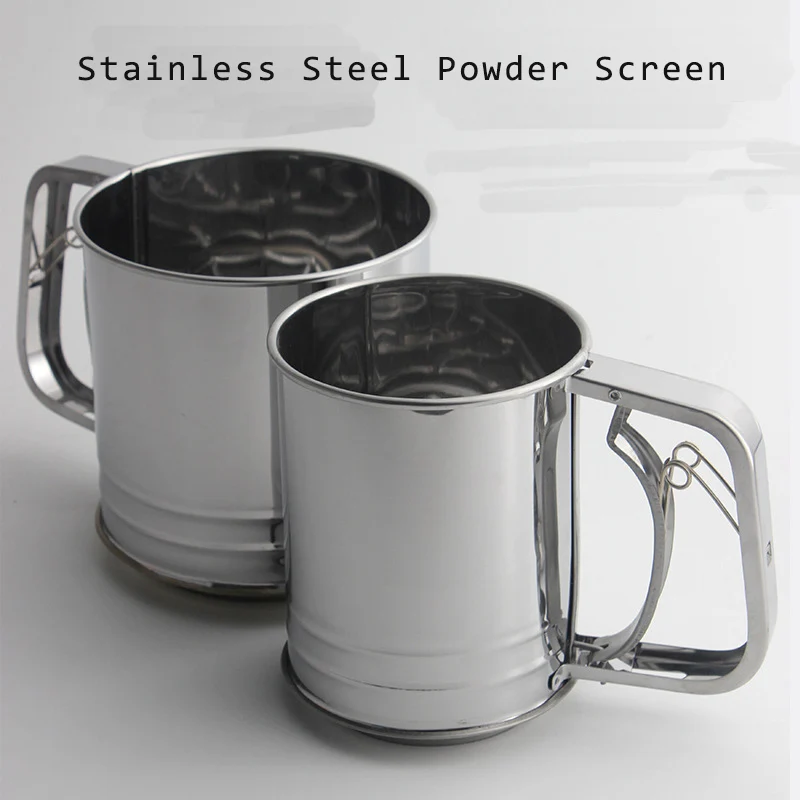 Stainless steel powder screen,Stainless Steel Handheld with Hand Press Design,Double-layer Baking Sifter,3-Cup,5-Cup  available