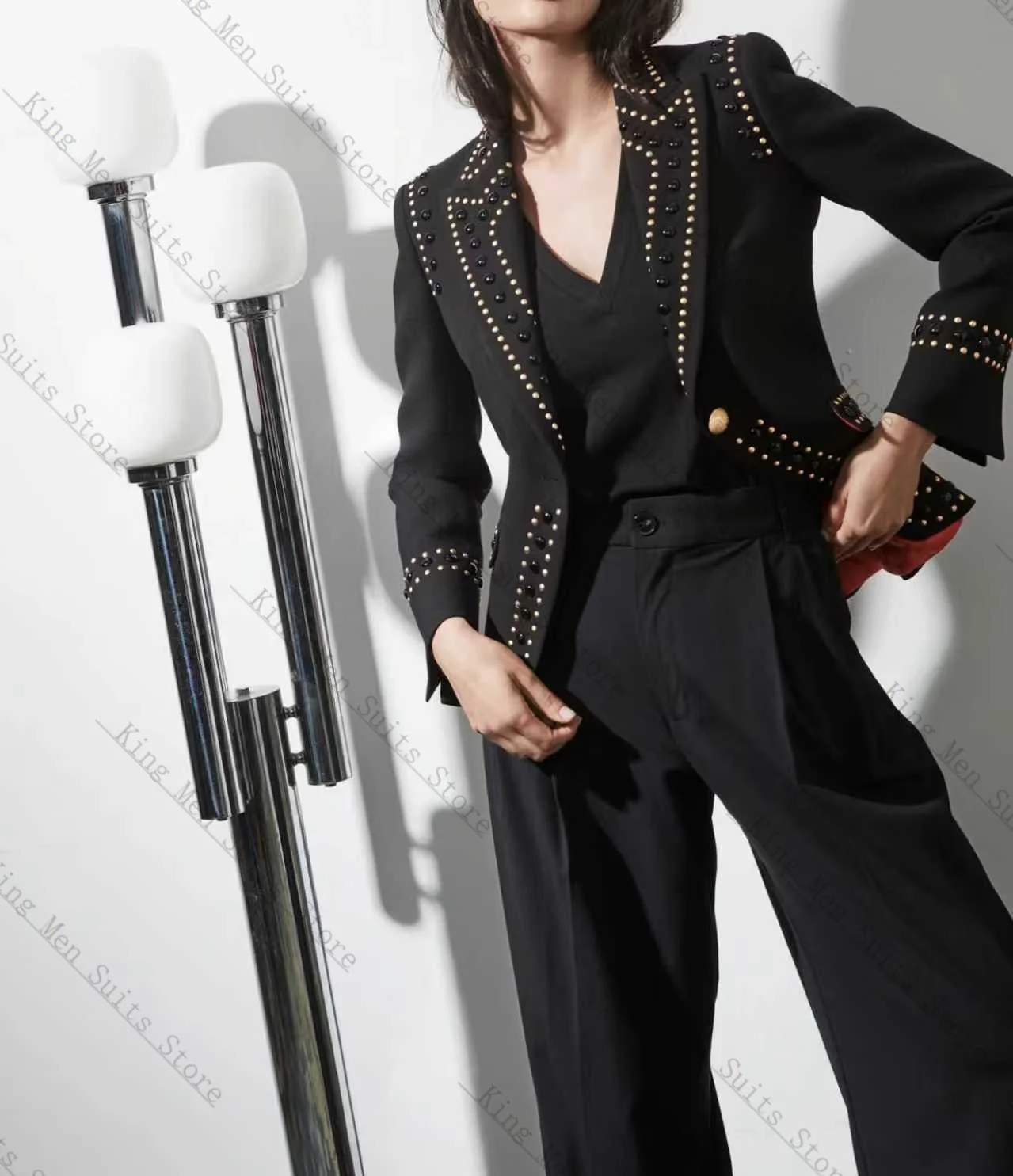 

Luxury Beaded Women Suit Set 2 Pcs Blazer+Straight Pants Trousers Customized Formal Guest Wedding Tuxedos Party Coat Jacket