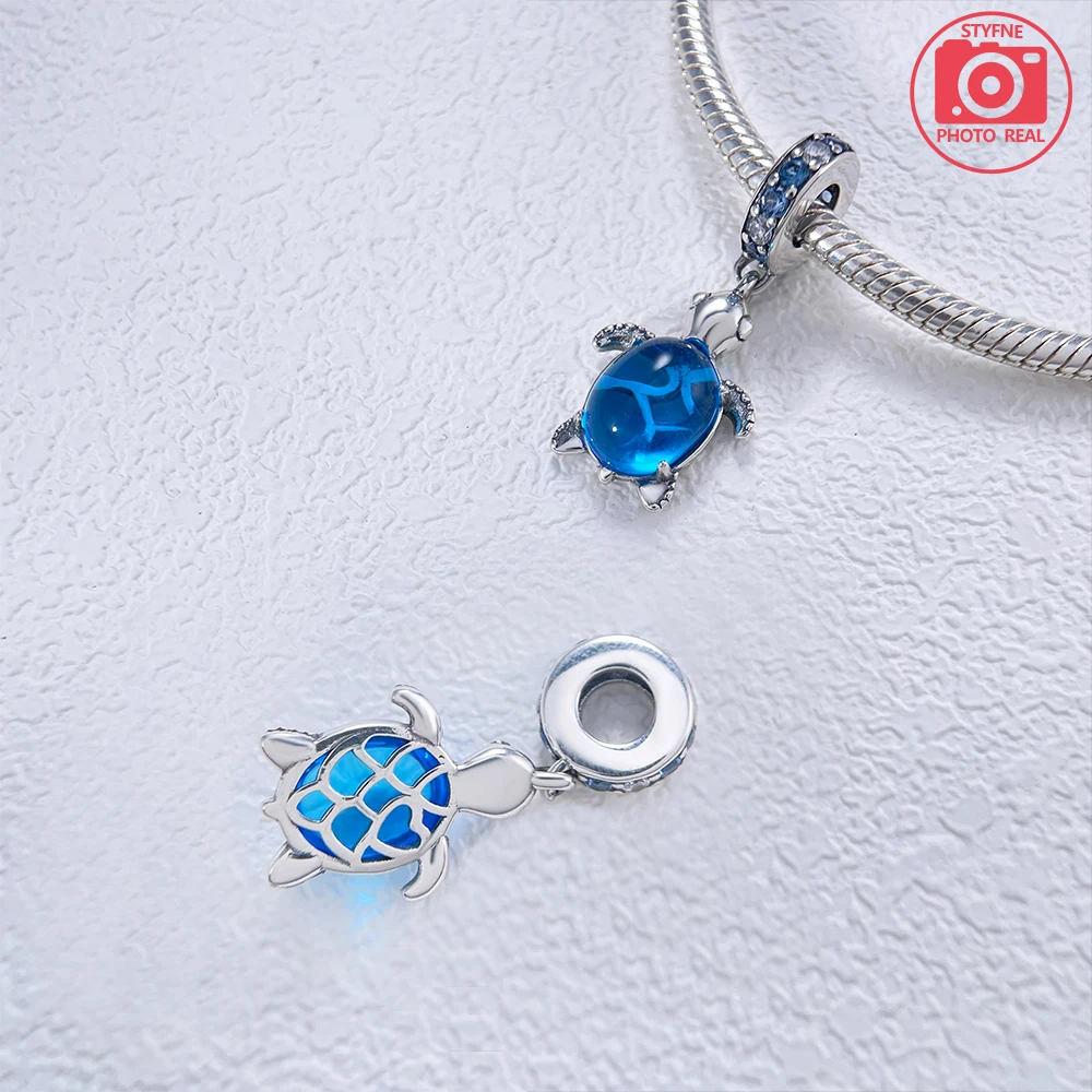 925 Sterling Silver Charm Beads para Mulheres, Blue Sea Turtle, Jellyfish, Fits Original Pandora Bracelet, DIY Jewelry Making, Fashion