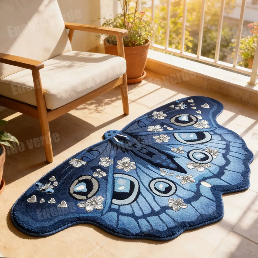 

Ковер VIKAMA с синим градиентным принтом бабочек, нескользящий и устойчивый к пятнам, идеально подходит для гостиной и спальни, напольный коврик для домашнего декора